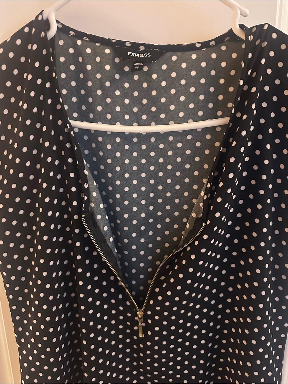 Express Black Polka Dot Zip-Front Top - Picture 5 of 16